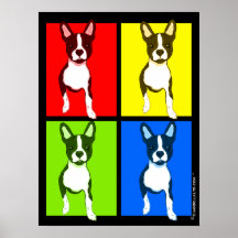 Affiche colorée de Boston Terrier de quadruple d'a