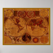 Affiche d'art de CARTE de VIEUX MONDE