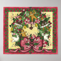 Affiche d'art de guirlande de pain d'épice de Noël