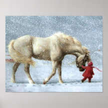 Affiche d'hiver de cheval et de fille