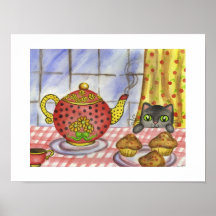 Affiche d'impression d'art de théière de chat