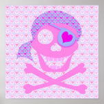 Affiche rose de crâne de pirate