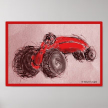 Affiche rouge de tracteur