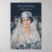 Affiche vintage de mariage de jeune mariée