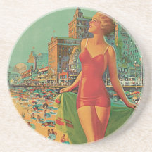 Affiche vintage de voyage ; Atlantic City, blonde  Dessous De Verre