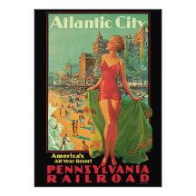 Affiche vintage de voyage ; Atlantic City, blonde  Cartons D'invitation