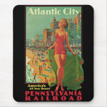 Affiche vintage de voyage ; Atlantic City, blonde  Tapis De Souris