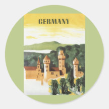 Affiche vintage de voyage, château de la Bavière,  Adhésifs Ronds