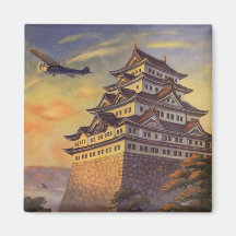 Affiche vintage de voyage de Japonais, avion de pa Aimants Pour Réfrigérateur