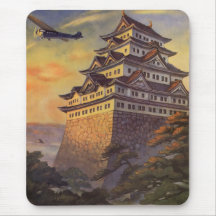 Affiche vintage de voyage de Japonais, avion de pa Tapis De Souris