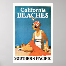 Affiche vintage de voyage de plages de la Californ