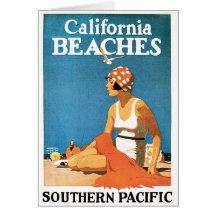 Affiche vintage de voyage de plages de la Californ Cartes De Vœux