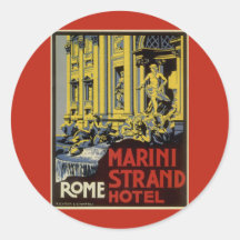 Affiche vintage de voyage, hôtel de brin de Marini Adhésifs Ronds