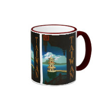 Affiche vintage de voyage, tour à gradins de pagod tasse