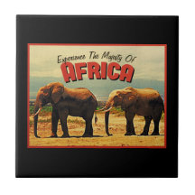 Africa Elephants Vintage Travel Tile