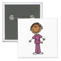 African American Female Stick Figure Nurse Pinback Buttons