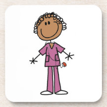 African American Female Stick Figure Nurse Drink Coaster
