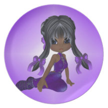 African American Girl in Purple Clothes Plate