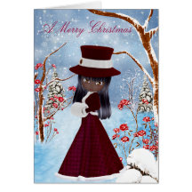 African American Girl, Snow , Merry Christmas Card