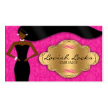 African American Hair Stylist Pink Gold Damask Business Card Templates