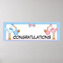 African American Twins Baby Shower Banner Posters