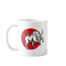 African buffalo bull charging attacking coffee mugs