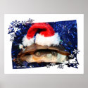 African sideneck turtle wearing santa hat posters