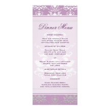 African Violet & Silver Damask Slim Dinner Menu Personalized Rack Card