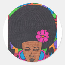 Afro Girl Round Sticker