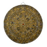 Aged Aztec Mayan Sun Stone Calendar Dartboard With Darts