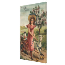 Agneau, poussin, et coq de marche de fille toile tendue