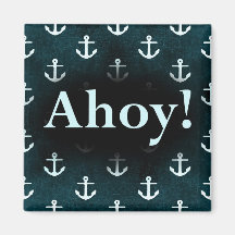 Ahoy! Anchor Pattern Design Dark Blue Refrigerator Magnets