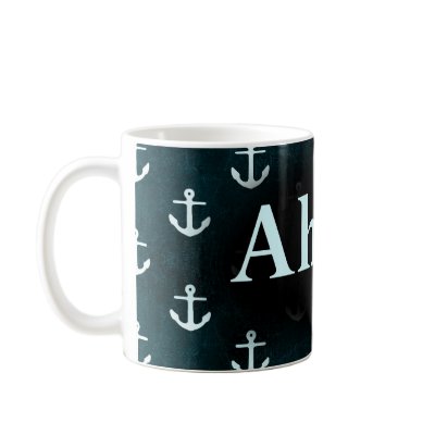 Ahoy! Anchor Pattern Design Dark Blue Mugs by CardsForAll