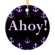 Ahoy! Anchor Pattern Design Dark purple ornaments