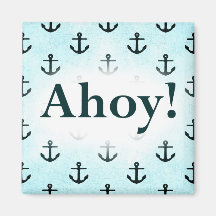 Ahoy! Anchor Pattern Design Light Blue Magnets