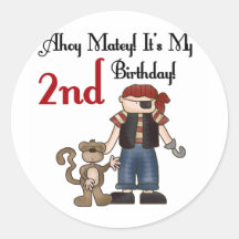 Ahoy Matey Pirate 2nd Birthday tshirts and Gifts Round Sticker