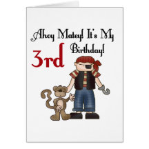 Ahoy Matey Pirate 3rd Birthday Tshirts and Gifts Greeting Card