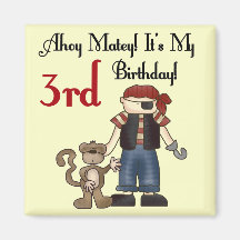 Ahoy Matey Pirate 3rd Birthday Tshirts and Gifts Fridge Magnets