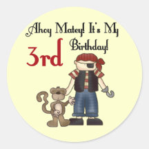 Ahoy Matey Pirate 3rd Birthday Tshirts and Gifts Round Sticker