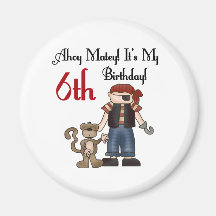 Ahoy Matey Pirate 6th Birthday Fridge Magnets