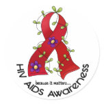 AIDS HIV Flower Ribbon 1 Round Sticker