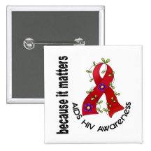 AIDS HIV Flower Ribbon 3 Pinback Button