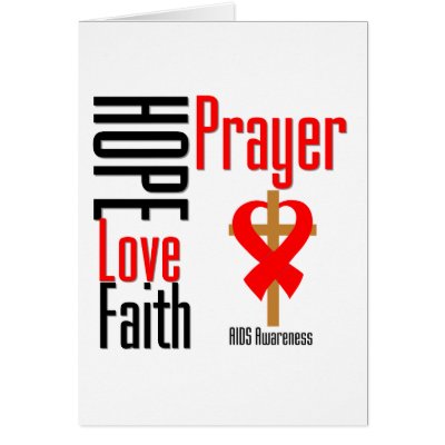 AIDS Hope Love Faith Prayer Cross Greeting Card by giftsforawareness