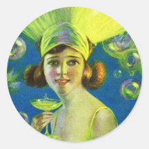 Aileron Champagne et couverture de magazine antiqu Adhésif Rond