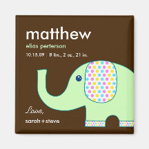 Aimant de faire-part de naissance d'éléphant de bé