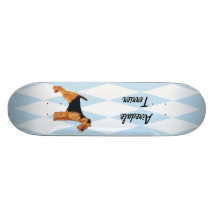 Airedale Terrier ~ Blue w/ White Diamonds Design Skate Board Deck