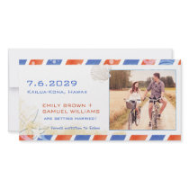 Airmail Summer Beach Save the Date Couple Photo Picture Card