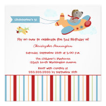 Airplane dog pilot boy's birthday party invitation