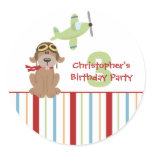 Airplane dog pilot boy's birthday party stickers
