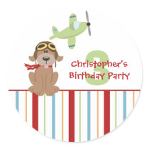 Airplane dog pilot boy's birthday party stickers